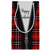 Happy Birthday Zipper op Tartan Klein Cadeauzakje (Voorkant)