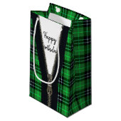 Happy Birthday Zipper op Tartan Klein Cadeauzakje (Voorkant Gekanteld)