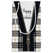 Happy Birthday Zipper op Tartan Klein Cadeauzakje (Voorkant)