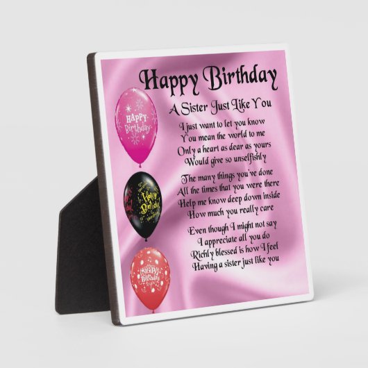 Happy Birthday Zister Poem Plaque Fotoplaat (Voorkant)