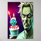 Happy Birthday, zombie, cake| AI Art Poster (Voorkant)