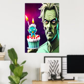 Happy Birthday, zombie, cake| AI Art Poster (Thuiskantoor)