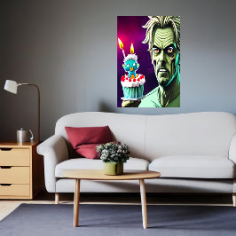 Happy Birthday, zombie, cake| AI Art Poster