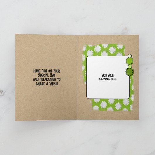 Happy Birthday zoon foto groen Kaart (Binnen)