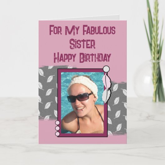 Happy Birthday zus foto grijs roze Kaart (Voorkant)