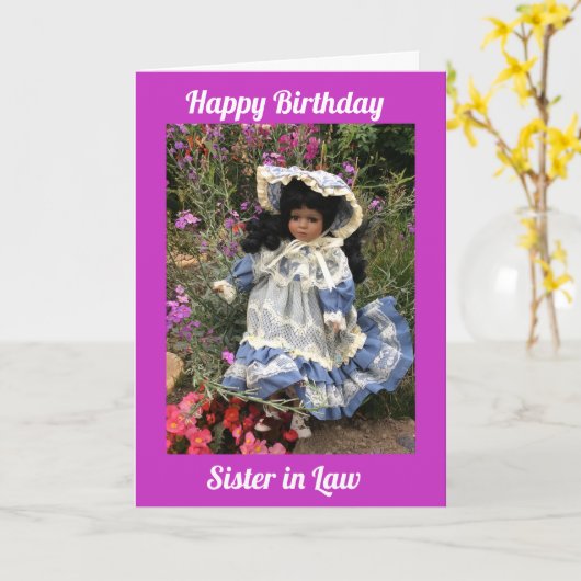 Happy Birthday zus in de wet Zwarte pop 3 Kaart (Gele Bloem)