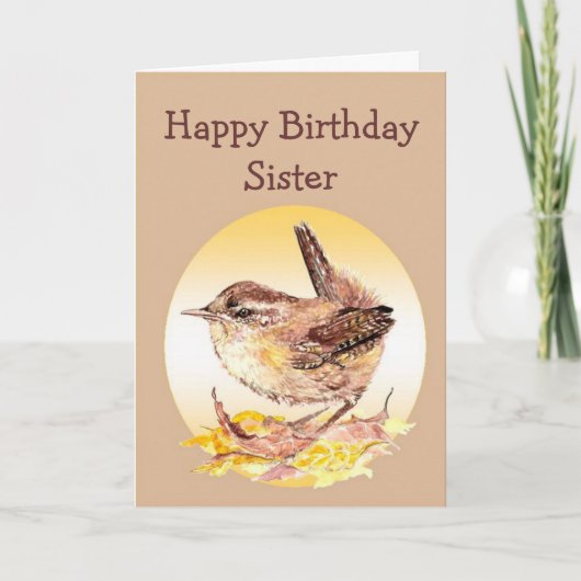 Happy Birthday Zuster Waterverf House Wren Bird Kaart (Voorkant)