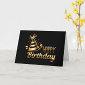 Happy Birthday - zwart & Gold 3 Kaart (Gele Bloem)