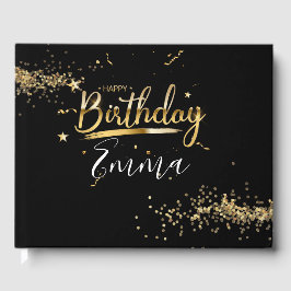 Happy Birthday zwart-gouden thema Gastenboek