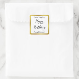 Happy Birthday Zwart Wit en Goud uit Jouw naam Vierkante Sticker