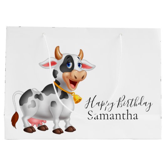 Happy Birthday zwart-wit Koe Groot Cadeauzakje (Achterkant)