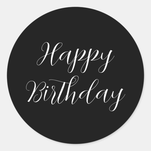 Happy Birthday Zwart Wit Minimalist Modern Schatti Ronde Sticker (Voorkant)