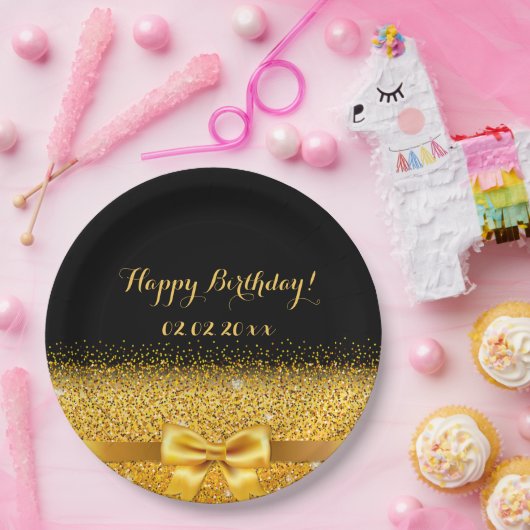 Happy Birthday zwarte goudelegant Papieren Bordje (Feest)