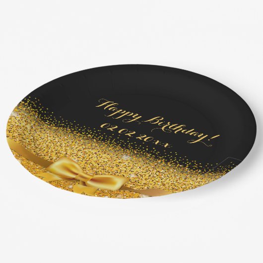 Happy Birthday zwarte goudelegant Papieren Bordje (Gekanteld)