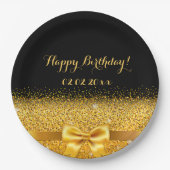 Happy Birthday zwarte goudelegant Papieren Bordje (Voorkant)