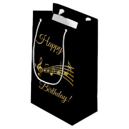 Happy Birthday zwarte gouden muzieknoten Klein Cadeauzakje