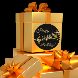 Happy Birthday zwarte gouden muzieknoten Ronde Sticker