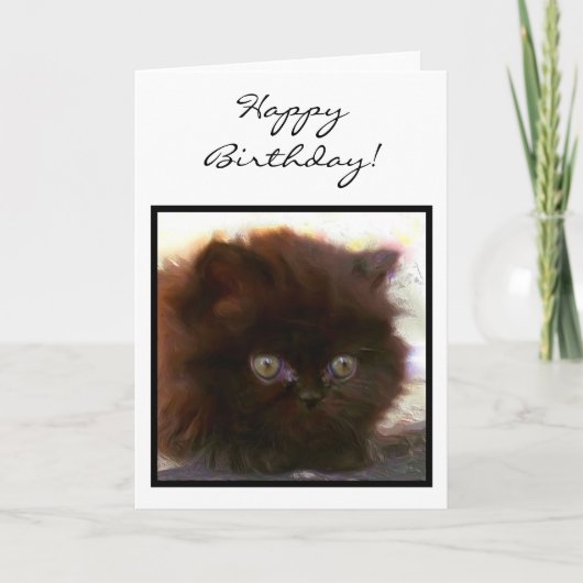 Happy Birthday Zwarte Perzische Kitten wenskaart Kaart (Voorkant)