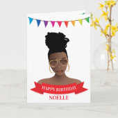 Happy Birthday, zwarte vrouw, kleurrijke banner Kaart (Gele Bloem)