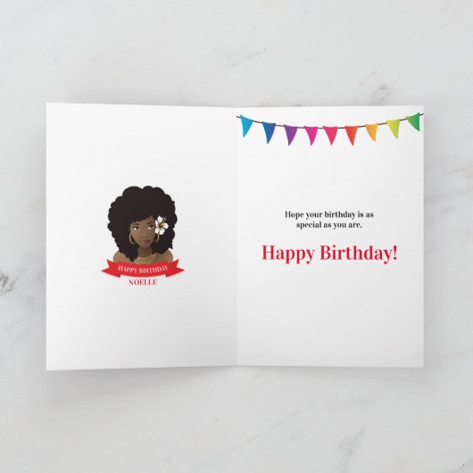 Happy Birthday, zwarte vrouw met ventilator, kleur Kaart (Binnen)