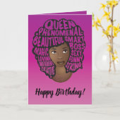 Happy Birthday, zwarte vrouwen aanmoedigen, magent Kaart (Gele Bloem)