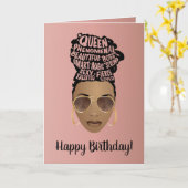 Happy Birthday, zwarte vrouwen aanmoedigen, roze Kaart (Gele Bloem)