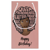 Happy Birthday, zwarte vrouwen aanmoedigen, roze Klein Cadeauzakje (Achterkant)