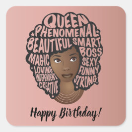 Happy Birthday, zwarte vrouwen aanmoedigen, roze Vierkante Sticker