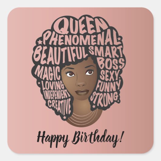 Happy Birthday, zwarte vrouwen aanmoedigen, roze Vierkante Sticker (Voorkant)