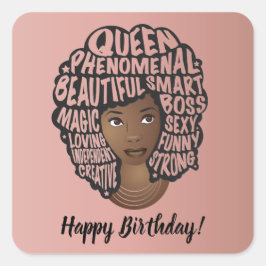 Happy Birthday, zwarte vrouwen aanmoedigen, roze Vierkante Sticker