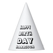 Happy Birthday zwarte witte aangepaste naam modern Feesthoedjes (Voorkant)