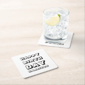 Happy Birthday zwarte witte aangepaste naam modern Kartonnen Onderzetters (Insitu)