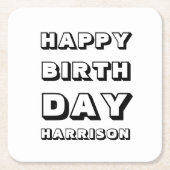 Happy Birthday zwarte witte aangepaste naam modern Kartonnen Onderzetters (Voorkant)