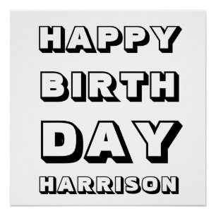 Happy Birthday zwarte witte aangepaste naam modern Perfect Poster