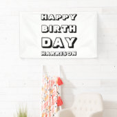 Happy Birthday zwarte witte aangepaste naam modern Spandoek (Insitu)