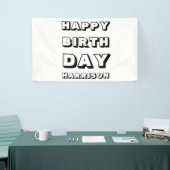 Happy Birthday zwarte witte aangepaste naam modern Spandoek (Beurs)