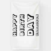 Happy Birthday zwarte witte aangepaste naam modern Spandoek (Verticaal)