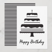 Happy Birthday | Zwarte witte drietrapskaart-Kaart (Voorkant / Achterkant)