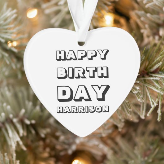 Happy Birthday zwarte witte kerstnaam Ornament (Boom)