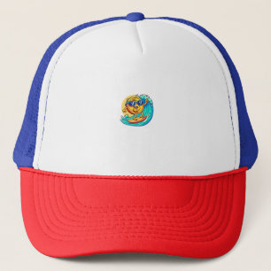 Happy Bitangle Wearing Sunglasses Surfing a Blockc Trucker Pet