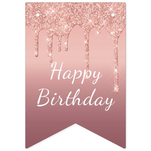 Happy Bithday - Roos Gold Blush Glitter Sparkle Vlaggetjes (Eerste vlag)