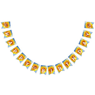 Happy Bitrhday - Zonnebloem en bijen op Blue Sky Vlaggetjes