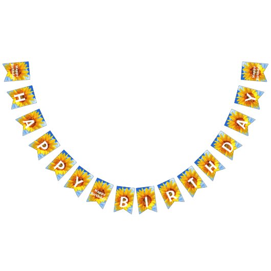 Happy Bitrhday - Zonnebloem en bijen op Blue Sky Vlaggetjes (Alle)