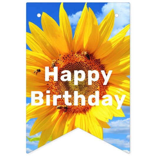 Happy Bitrhday - Zonnebloem en bijen op Blue Sky Vlaggetjes (Eerste vlag)