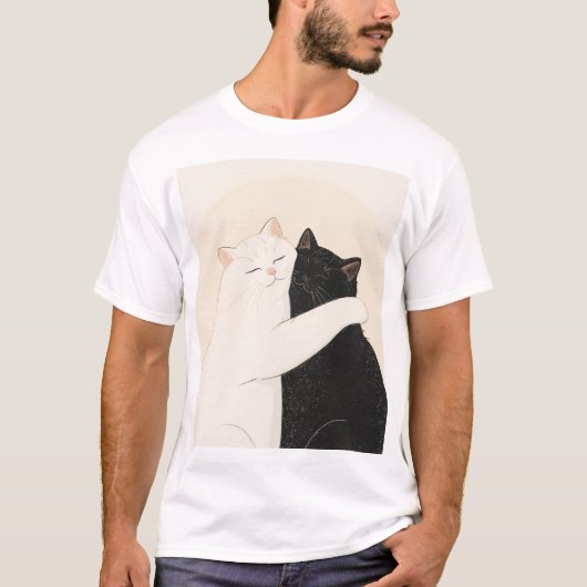 Happy Black and White Cat Knuffel T-shirt (Voorkant)