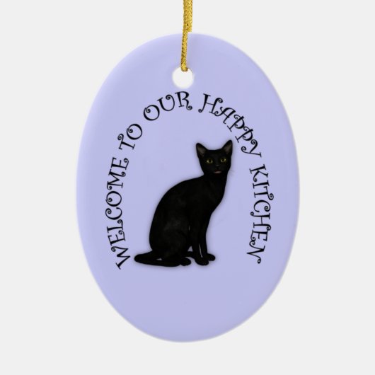 Happy Black Cat 2 Hanging Kitchen Ornament (Voorkant)