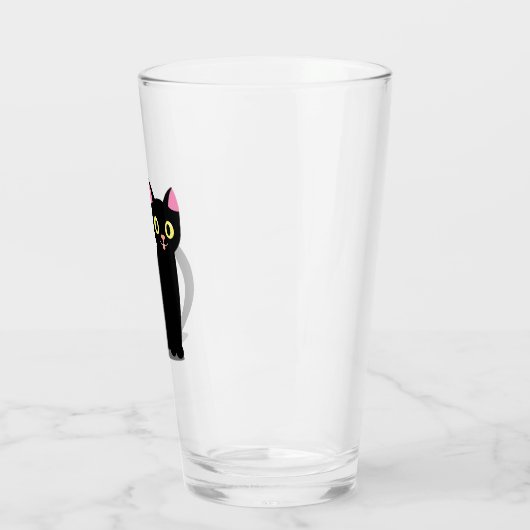 Happy Black Cat Cartoon Glas (Links)