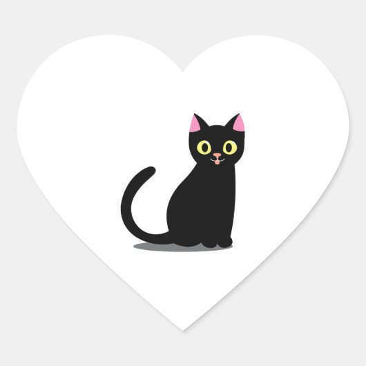 Happy Black Cat Cartoon Hart Sticker (Voorkant)