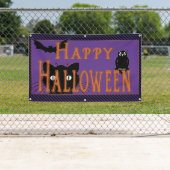 Happy Black Cat, Owl en Bat Halloween Spandoek (Insitu)