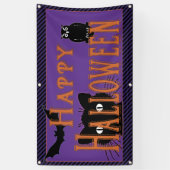 Happy Black Cat, Owl en Bat Halloween Spandoek (Verticaal)